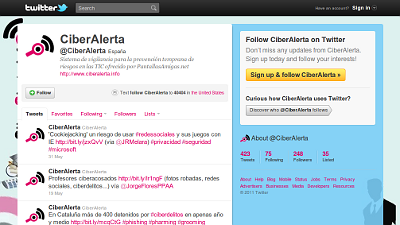 Captura del perfil de Ciberalerta en Twitter